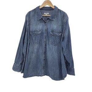 Nili Lotan x Target Plus Sz Pearl Snap Shirt Blue Denim Western Chambray Boho 4x